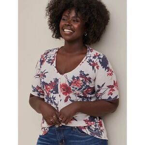 Torrid Plus Size 0 Floral Waffle Knit Button Fairy Grunge Front High Low Top